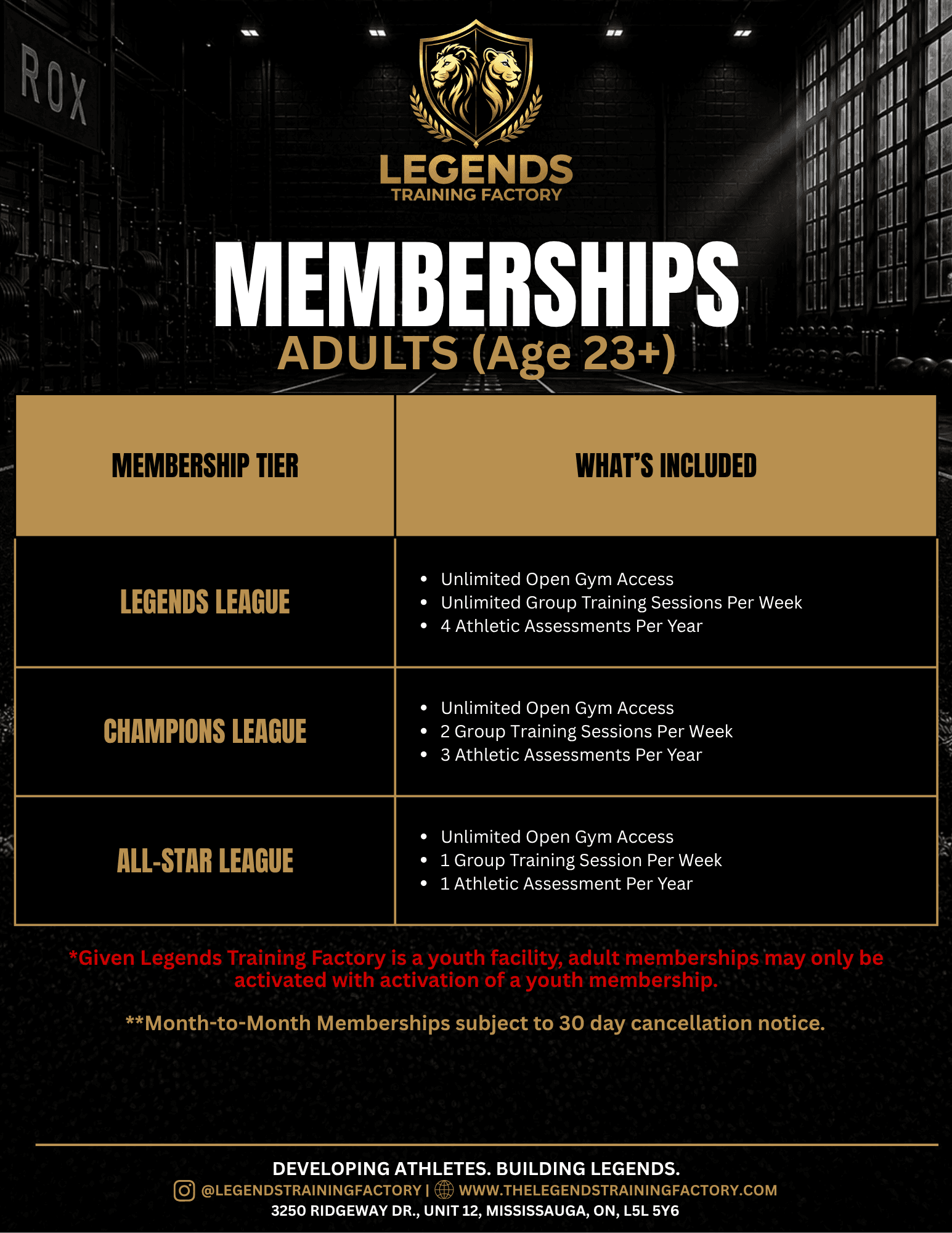 Adult membership options.