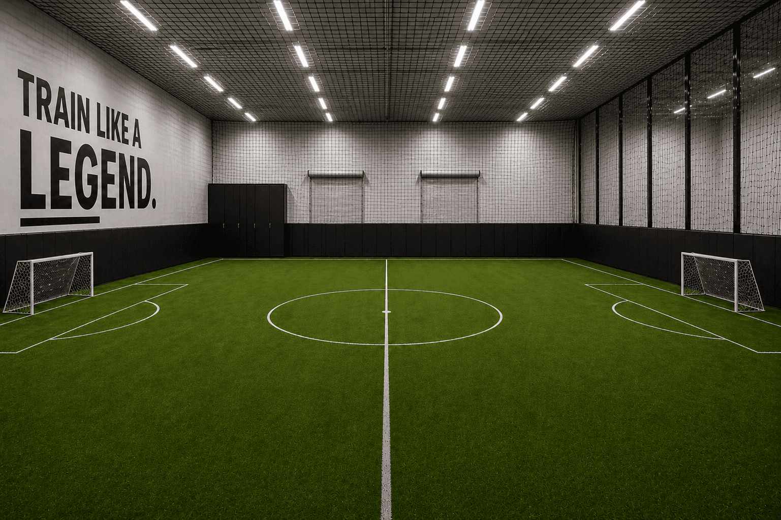 The full-size indoor turf at Legends Training Factory.