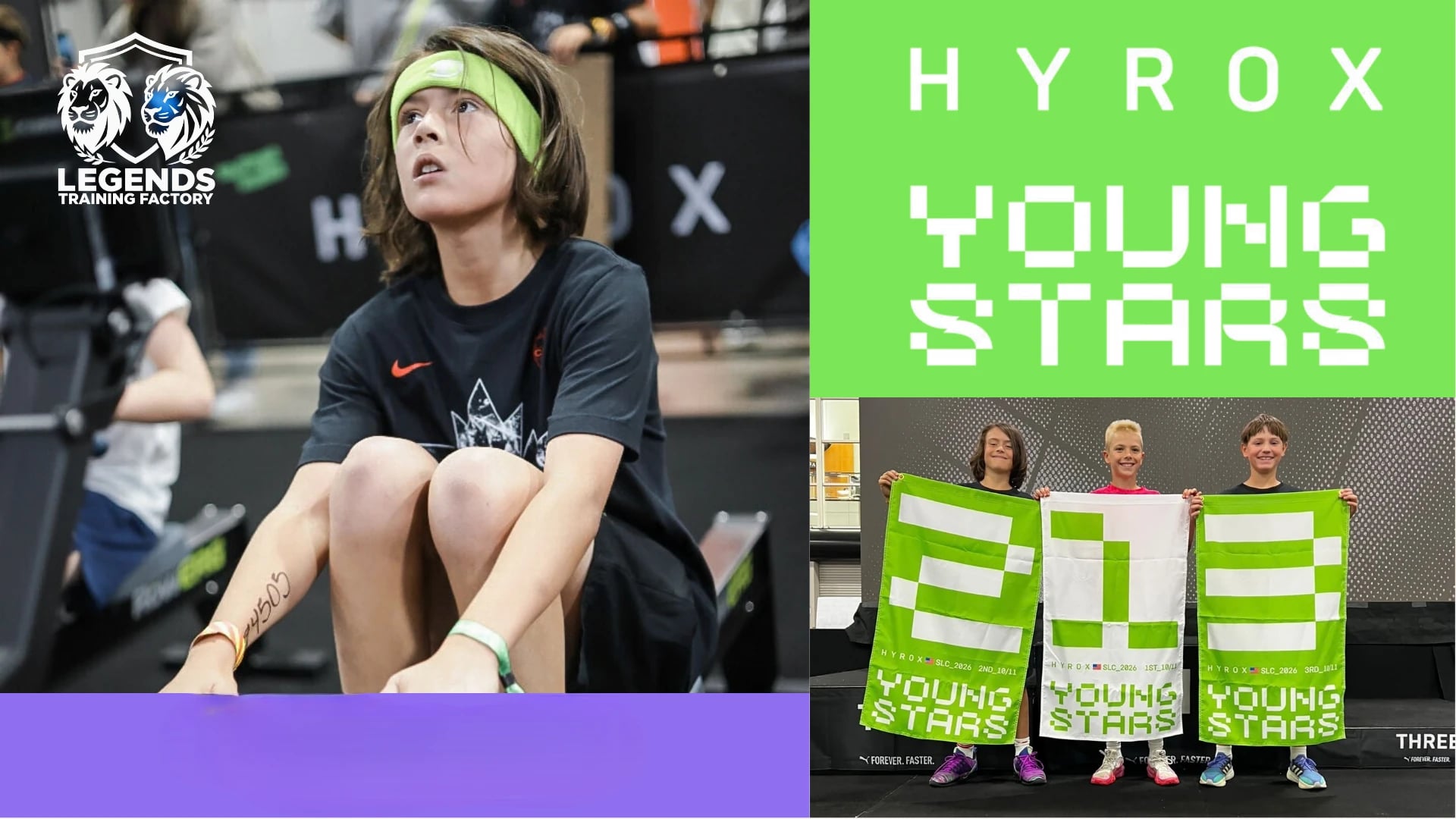 A young athlete on the rower at a HYROX Youngstars event.