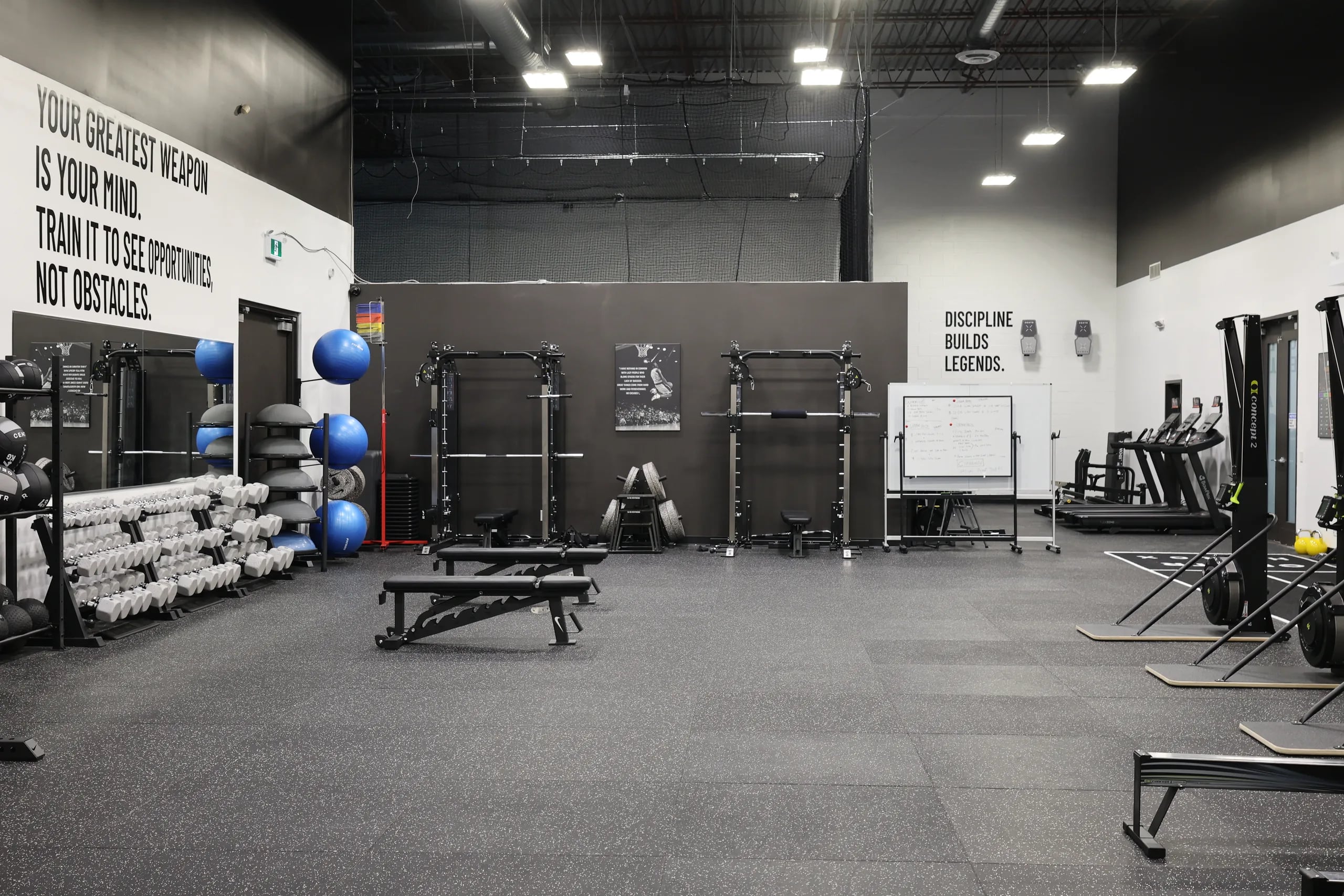 Inside the Legends Training Factory gym floor.