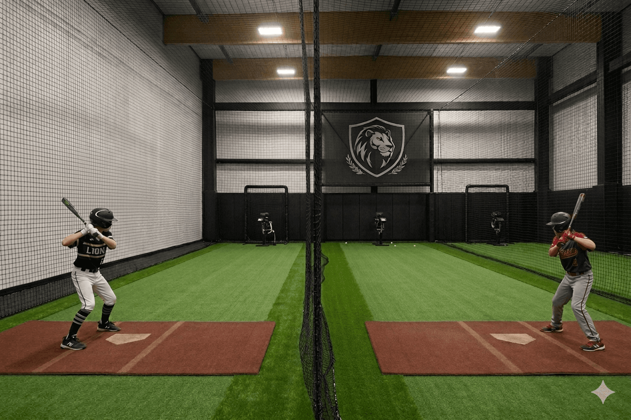 An indoor pitching lane at Legends Training Factory.