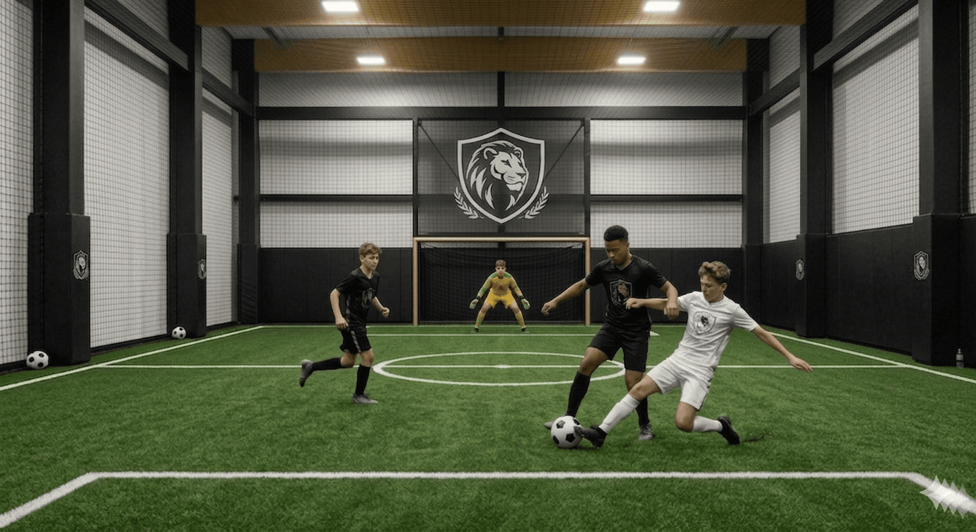 The indoor soccer turf at Legends Training Factory.